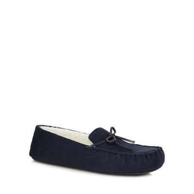 Maine New England Navy moccasin slippers in a gift box
